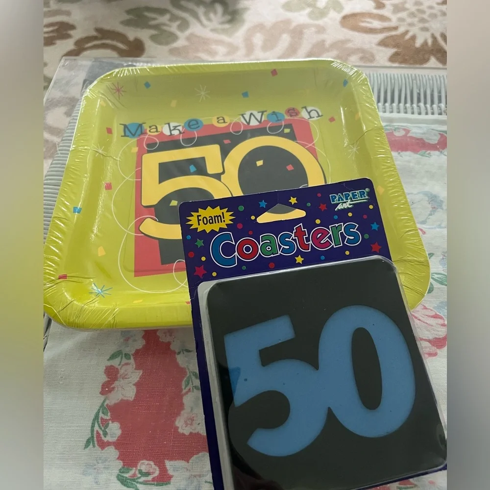 New In Package 50 Years Birthday Plates And Coasters
